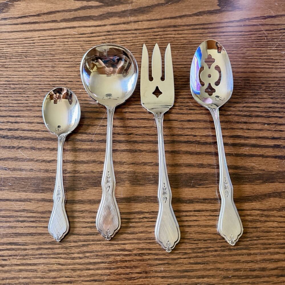 Oneida Morning Blossom Stainless Steel Serving Spoons, Fork, Ladle Set of 7 - Picture 2 of 14